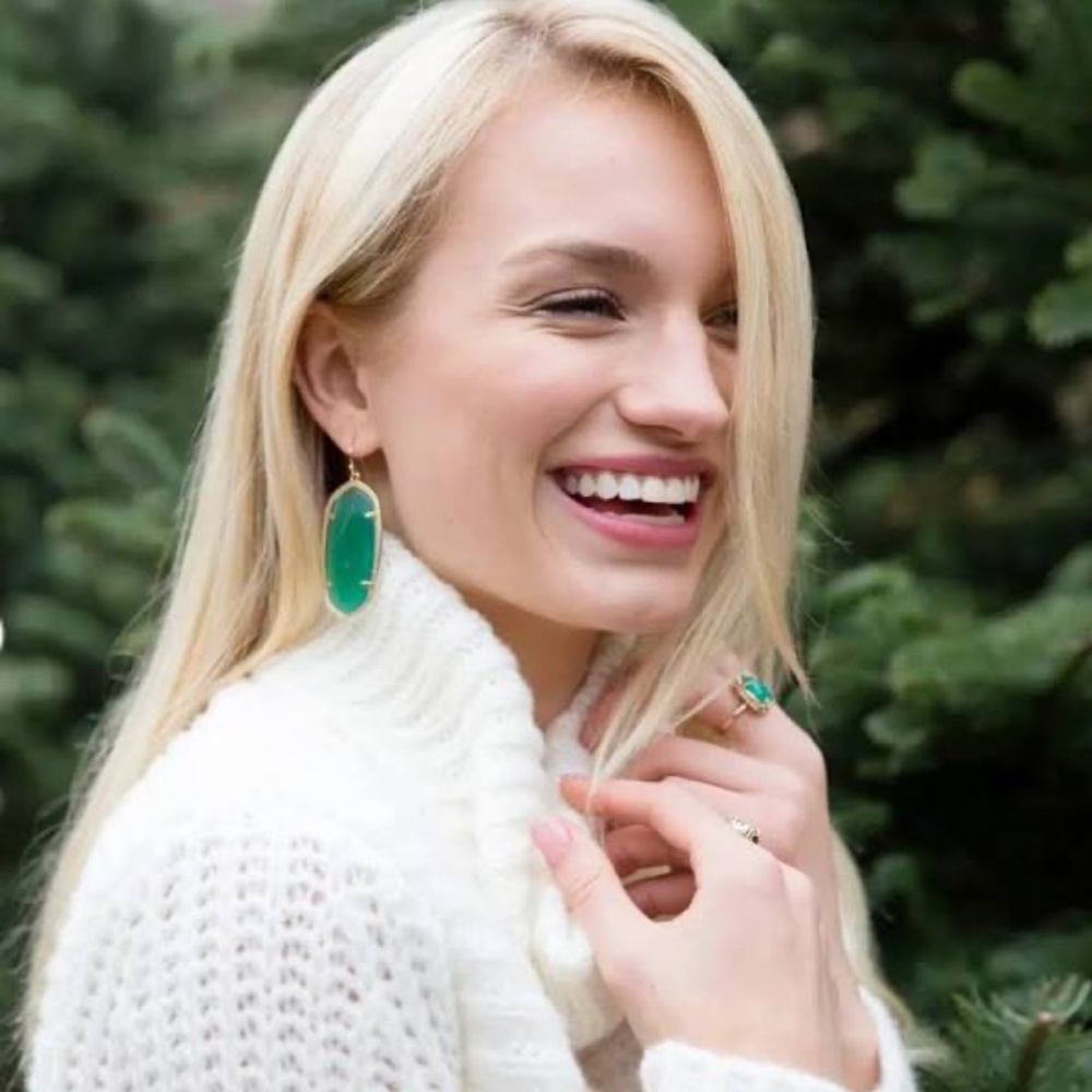Kendra Scott Emerald Green Danielle Drop Statement Earrings Glass Gold-Plated